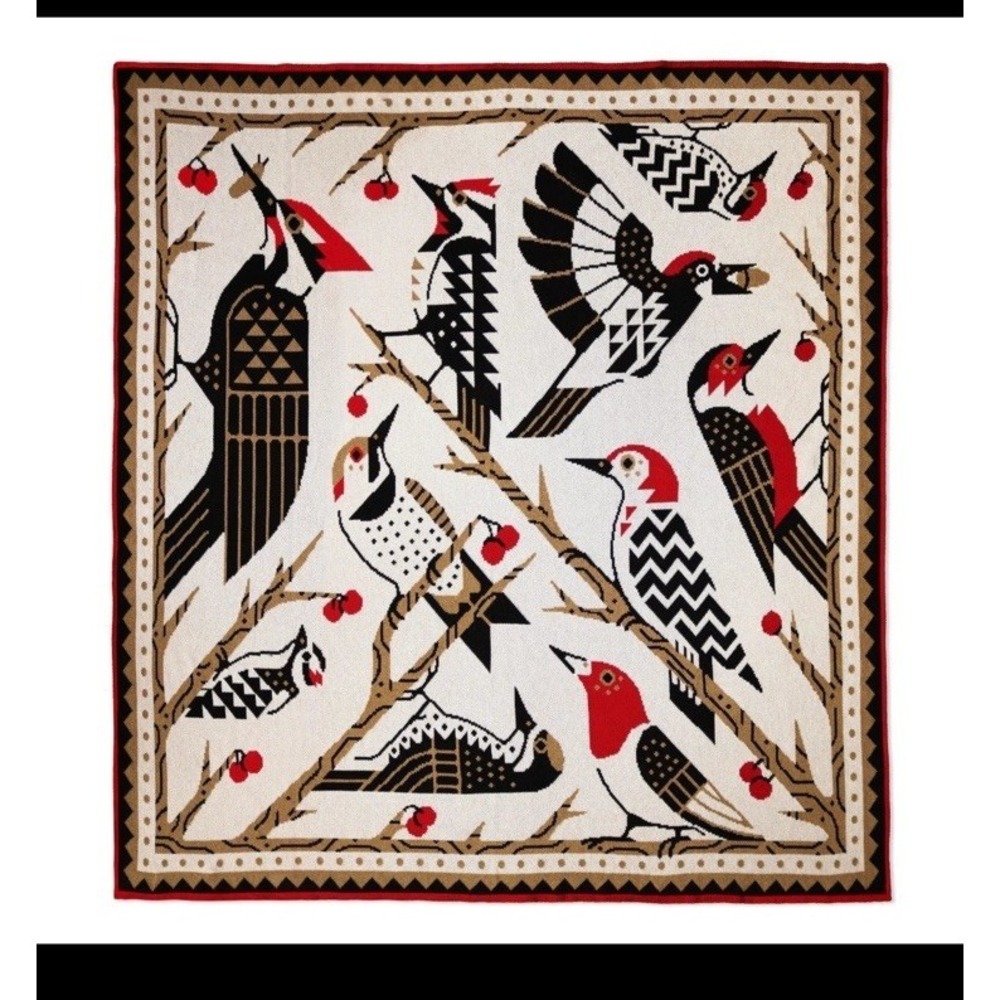 Bird Collective Woodpeckers Of North America Knit Blanket / Throw  60"x 60"